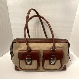 Dooney & Bourke Handbag Purse Shoulder Bag Denim Leather Tan & Brown